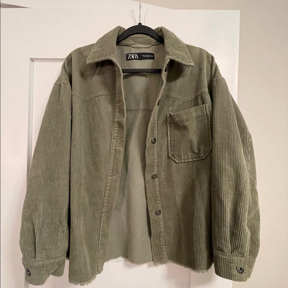 ZARA Corduroy Button Up Shirt, Green